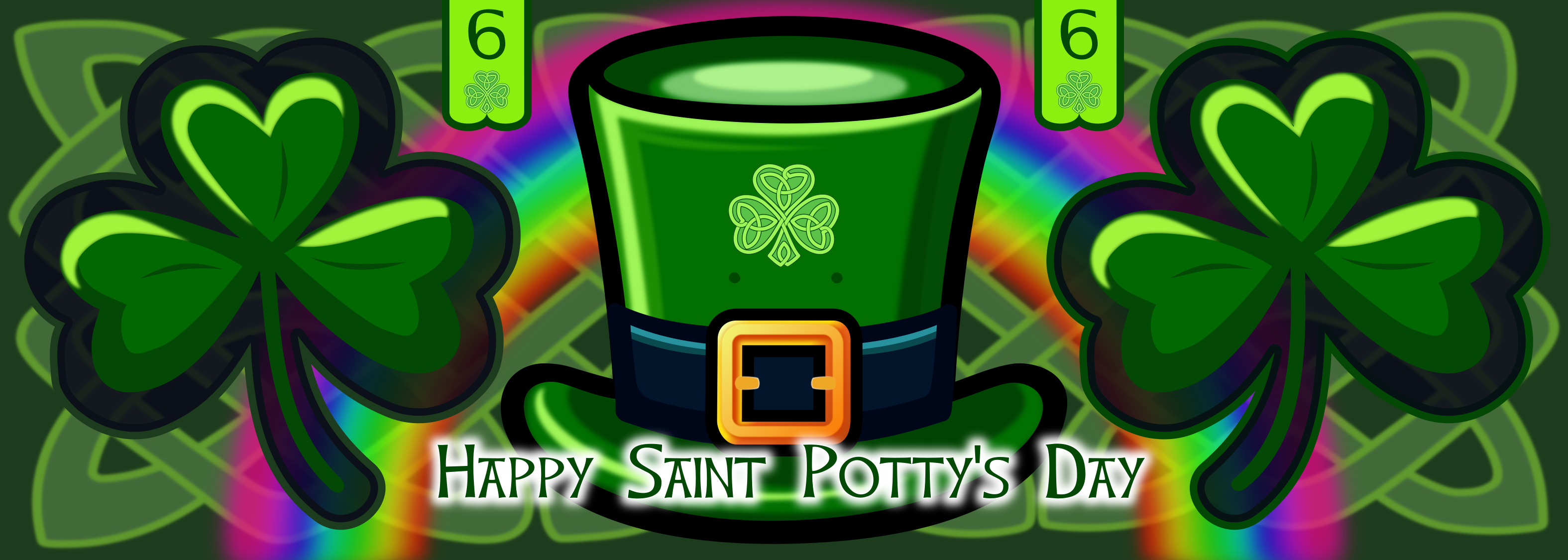 Saint Potty's Day sticker with cute top hat and a celtic knotwork background