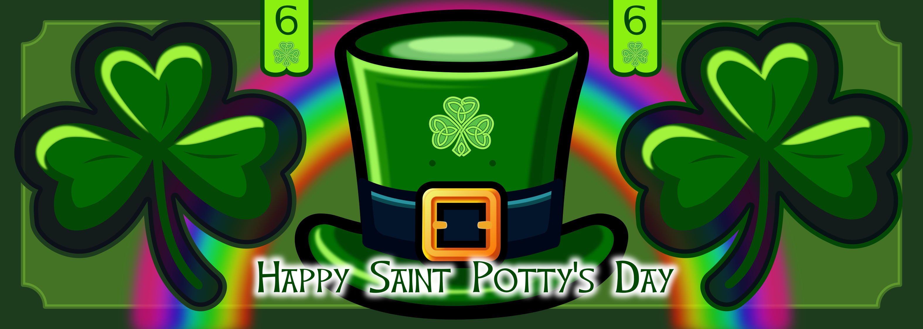 Saint Potty's Day sticker with cute top hat and a simple panel background